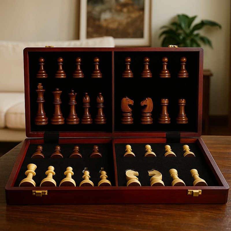 20" Extra Large Solid Walnut Wooden Chess Set with 2