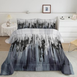 Nttopship Black Grey White Gradient Print Comforter Set Full Size,Abstract Art Bedding Set,Patchwork Printed Quilted Set for Teens Adult,with 1 Comforter and 2 Pillow Case