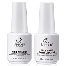 Beetles Nail Dehydrator and Primer, 20ml Large Capacity Acid Free Natural Nail Prep Dehydrate and Primer for UV Gels Superior Bonding Professional Salons Set