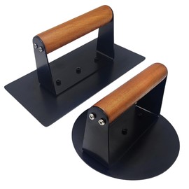 2Pcs Burger Press With Wooden Handle-5.5" Round & 8.03x4.2" Rectangle Meat Press Burger Smasher For Griddle Grill-Heavy Duty Bacon Press Cast Iron Burger Press Patty Maker-Indoor & Outdoor Cooking
