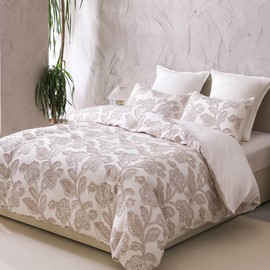 meadow park Cotton Clipped Jacquard Duvet Cover Set Twin, 2 Pieces Jacobean Floral Bedding Set (Taupe, Twin)