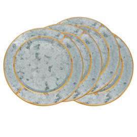 Occasion Gallery Silver Tone 100% galvanized Metal Gold Rim Galvanized Fine Dining Holiday Special Occasion Plate Charger, 13" Round, (set of 4)