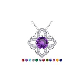 Iefil Birthstone Necklace for Women, Pendant Charm Four leaf Clover Necklace Lucky February Amethyst Birthstone Necklaces Anniversary Valentine's Day Jewelry Gifts 925 Sterling Silver Jewelry