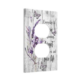 Outlet Covers Purple Lavender Flower Butterfly on Wood Plank 1 Gang Duplex Light Switch Cover Plate Inspirational quotation Floral Decorative Wall Plates Electrical Switchplate Receptacle Cover