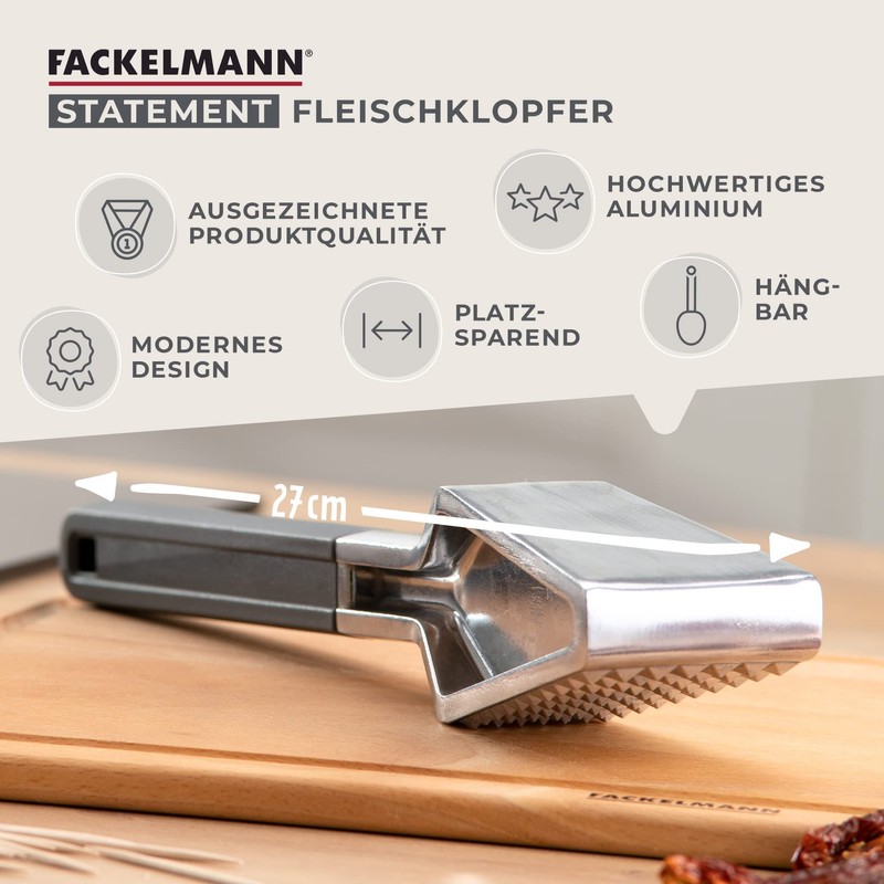 Fackelmann Statement Aluminium Meat Tenderiser - Meat Hammer with Smooth