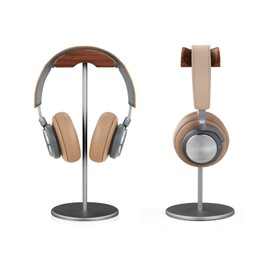 Headphone Stand, Walnut Wood & Aluminum Headset Stand, Nature Walnut Gaming Headset Holder with Solid Heavy Base for All Headphone Sizes (Gray)