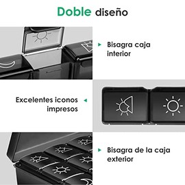 Organizador de Pastillas Negro con 21 Compartimentos y Tapa de Diseño - 3 Veces al Día, Ideal para Vitaminas y Suplementos