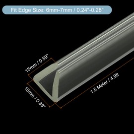 sourcing map U Channel Edge Strips 4.9ft Length Rubber Protection Seal Strip Edge Protector Fits 6-7 mm Edge (19/32" W x 25/64" H) Clear
