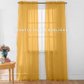 Elegant Comfort 2-Piece Sheer Panel with 2" Rod Pocket, Window Curtains 60" Width X 84" Length, Gold