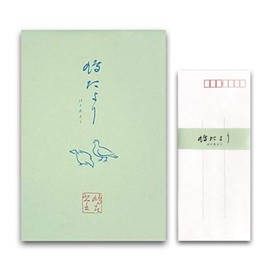 Hatoido Letter Set, Hatoyori, Vertical Rule, Cover (Green), Set of 30 Stationery and 10 Envelopes