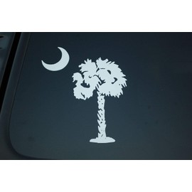 Palmetto Tree Decal Sticker Choose Color & Size!! Car Window South Carolina Palm Beach Moon SC (V280) (6" X 4.5", White)