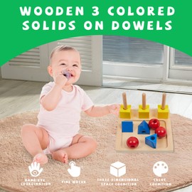 Montessori Toys for 1 2 3 Years Old - 3 Colored Cubes on Wooden Peg Toys, Baby Game for Color Recognition Shape Sorter, Montessori Materials Wooden Sorting and Stacking Toys for Boys and Girls Gift