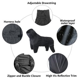 Geyecete1/2 Leg Trouser Suit，Dog Raincoat with high Waterproof for Dogs Reflective Four-Leg rain Gear Jumpsuit for Puppies Small Medium pet-Black-S