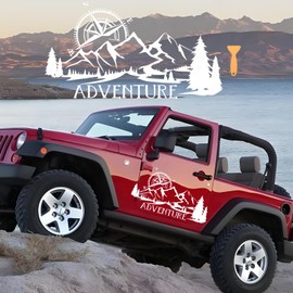 Car Decal Compass Mountain Forest, Waterproof Vinyl Auto Decals Car Side Body Stickers Auto Graphic Stickers Hood Decal Car Window Stickers Decor for SUV Off-Road Vehicles Jeep Camper RV Truck, White