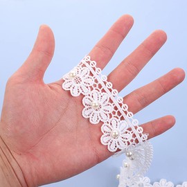 5 Yard Width 4 cm Pearl Lace Ribbon Crochet Lace Trim Lace Trim Ribbon Sewing Decorative Ribbon for DIY Crafts Sewing Clothing Skirt Table Decoration Wedding Wedding Dress Decoration