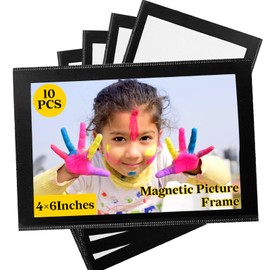 10 Pack 4"x6" Premium Super Slim Magnetic Picture Pockets Frames Holds 4 x 6 inches Photo for Refrigerator White Boader Design