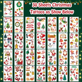 Leesgel Christmas Party Bag Fillers for Kids, 30 Sheets Temporary Tattoos for Christmas Stocking Fillers, Fake Tattoos Christmas Stickers for Xmas Birthday Decorations Eve Box Gifts Toys Supplies