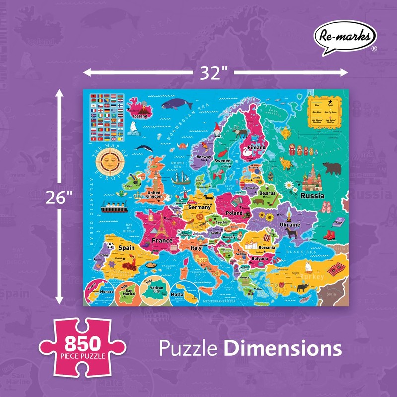 Re-marks Map of Europe Deluxe Jigsaw Puzzle with Whimsy Pieces