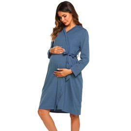 Ekouaer Womens Maternity Robe, 3 in 1 Labor Delivery Nursing Gown, Hospital Breastfeeding Dress, Bathrobes, A_Blue, Large