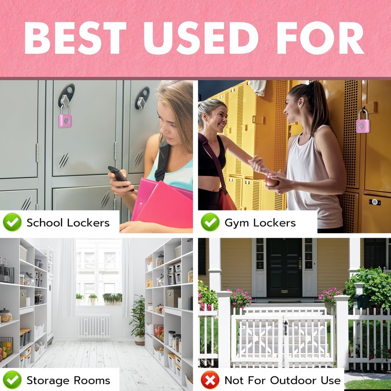 Fingerprint Padlock eLinkSmart Gym Locker Lock for Girls Women with