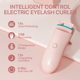 Heated Eyelash Curler, USB Rechargeable Eyelash Curlers, Electric Lash Curler for Quick Natural Curling and Long Lasting, 2 Heating Modes Lash Curling Tool for Women