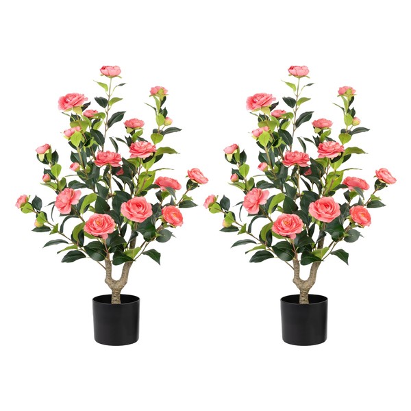 Datietiao Artificial Camellia Tree 2 Pack - Realistic Camellia Plants
