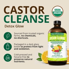 RejuveNaturals Castor Cleanse™ - USDA Organic Castor Oil, Chlorella, Spirulina, Roots & Greens for Wellness, Digestive Support, Daily Balance. 3-Month Supply Gut Cleanse Detox for Women & Men - 16oz.