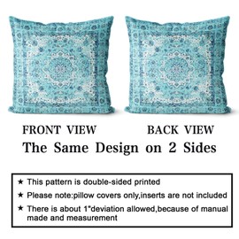 Snylcce Boho Throw Pillow Covers Set of 2 Deep Sky Blue Antique & Vintage Design, Double-Sided Pattern - 45 x 45 cm Soft Cushion Covers for Garden Couch, Sofa, Bed - Decorative 18 x 18 Inch