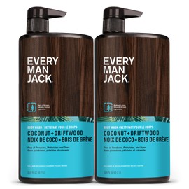 Every Man Jack Coconut + Driftwood Mens Body Wash for All Skin Types - Cleanse, Hydrate, and Smell Great - Free of Parabens, Phtalates, and Dyes - 33.8 fl oz (2 Pack)