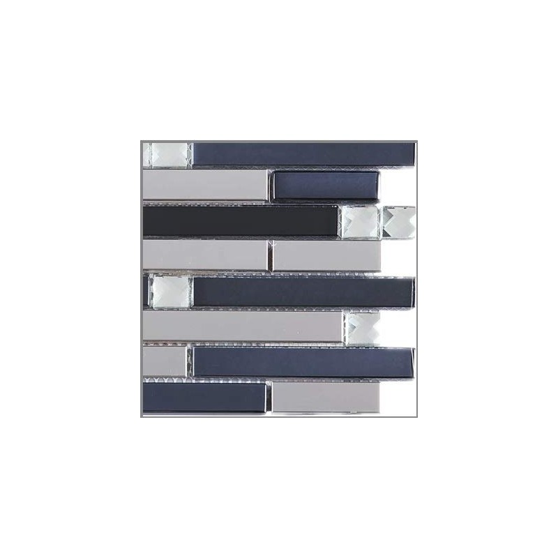 Silver Stainless Steel and Glass Diamond Mosaic Tile Black Silver