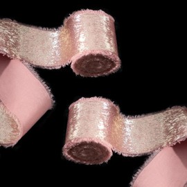2 Rolls Frayed Edge Metallic Ribbon 1-1/2 inch Satin Ribbon 11 Yards Craft Fabric Ribbon Shimmery Gold Silk Ribbon Roll for Gift Wrapping Bow Making Flower Bouquet Wedding Party Home Decoration