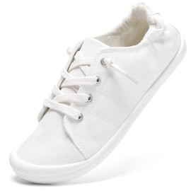 STQ Slip On Canvas Shoes for Womens Casual Fashion Low Top Sneakers with Arch Support White US 6