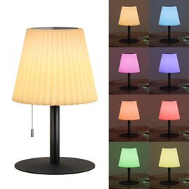 uuffoo Solar Table Lamp Outdoor - IP44 Water-Resistant Dual USB/Solar Charging RGB Table Lights with Remote Control & Pull Chain, Cordless Rechargeable LED Lamp for Patio, Garden, Terrance