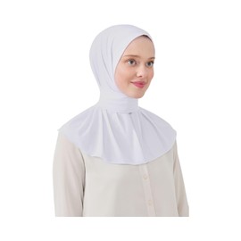 Ready To Go Instant Hijab for Ladies Girls Women With Tie Back Buttons Premium Quality Jersey Scarf (White)