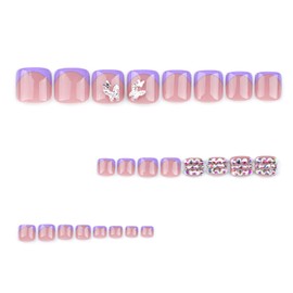 FIEONCIY Press on Toenails with Designs Acrylic Fake Nails for Toe Artificial False Nails with Charms Glue on Toe Nails for Spring Summer Stick on Toenails for Women Girls(JP3347)