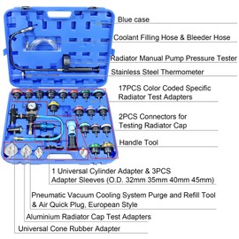 YSTOOL Radiator Pressure Tester Coolant Vacuum Refill Kit 33PCS Automotive Cooling System Leak Test Pneumatic Water Tank Purge Fill Tool Set with Gauge Adapter Cap Universal for Auto Car Airlift