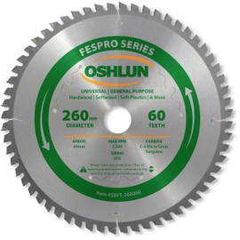 Oshlun SBFT-260060 260mm 60 Tooth FesPro General Purpose ATB Saw Blade with 30mm Arbor for Festool Kapex KS 120