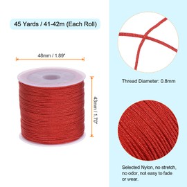 sourcing map 4 Rolls Nylon String Cord 45 Yards 0.8mm Nylon Cord Beading Satin String for Bracelet Jewelry Making Chinese Knotting Cord Necklaces Kumihimo Bracelets Craft, Red