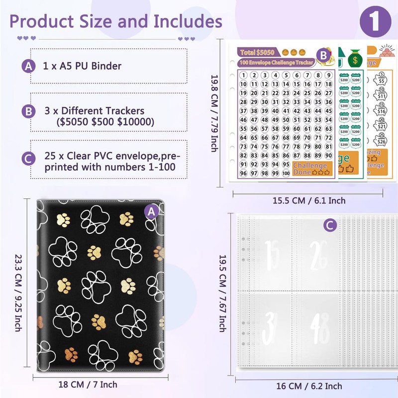 100 Envelopes Money Saving Challenge Binder, A5 Budget Binder with