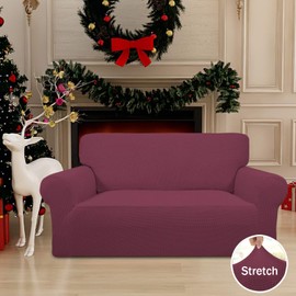 Easy-Going Stretch Loveseat Slipcover 1-Piece Sofa Cover Furniture Protector Couch Soft with Elastic Bottom for Kids Polyester Spandex Jacquard Fabric Small Checks (Loveseat, ASH Rose)