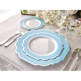 " OCCASIONS " 120 Plates Pack, Heavyweight Disposable Wedding Party Plastic Plates (10.5'' Dinner Plate, Imperial Turquoise Blue/Green & Silver)