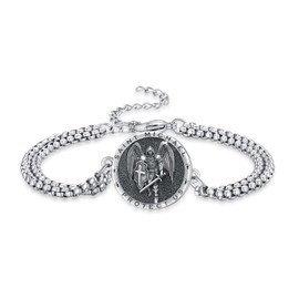 MOPOPOK 925 Sterling Silver St Michael Bracelet Archangel Michael Bracelet For Man Protect Us Amulet Jewelry Birthday Christmas Gift For Men Women