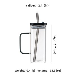 FUENYEJIA Lided straw glass cup, 13 ounce iced coffee cup for juice, milk, coffee, cappuccino, latte, cold drinks, children's drinking water cup (XGB-HS)