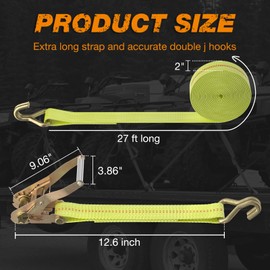 Ratchet Tie Down Strap - 2 Pack 2" x 27' Heavy Duty Ratchet Straps with Aluminum Handle, Cargo Straps for Moving Appliances, Lawn Equipment, Motorcycle in a Truck Yellow