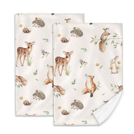 Deer Hedgehog Fox Bunny Squirrel Forest Animals Hand Towels Set of 2 Soft Guest Bath Towel Absorbent Drying Cloth Hand Towel Bathroom Decorations Thin Kitchen Tea Dish Towels