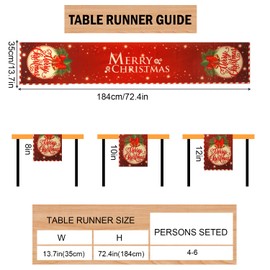 Christmas Table Runner, 72.4x13.7 Inch Xmas Table Cover Merry Christmas Table Runner Linen Christmas Decorations Tablecloth for Dining Table Dinner Party (Red Bell Style)