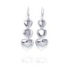Sterling Silver Rhodium Plated, Three Graduated Solid Heart Dangle Earrings