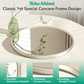 TokeShimi 24 Inch Circle Bathroom Mirror Brushed Nickel, Tempered Round Wall Mirror, Shatterproof 24x24 Hanging Wall Mirrored Farmhouse for Bedroom, Entryway, Restroom, Vanity, Living Room