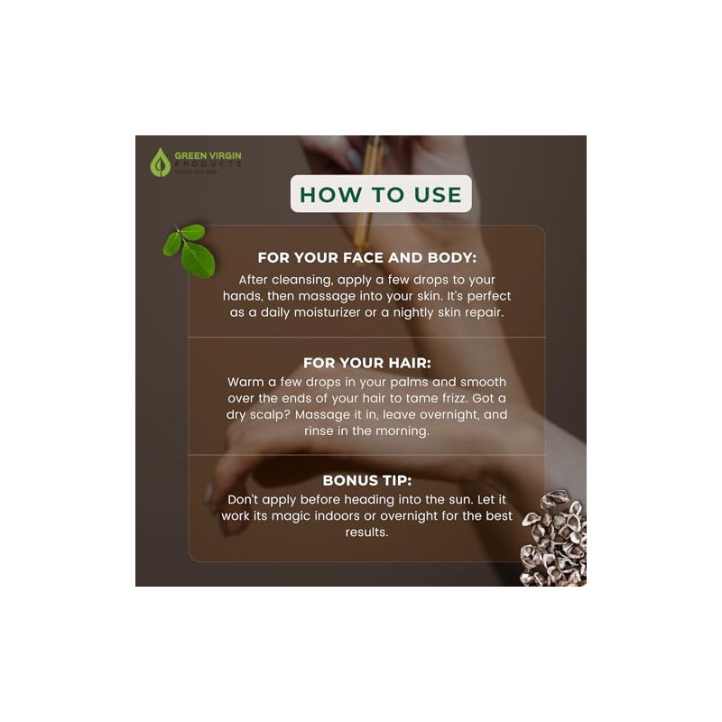 Moringa Oil, Cold Pressed 100% Pure, Food Grade