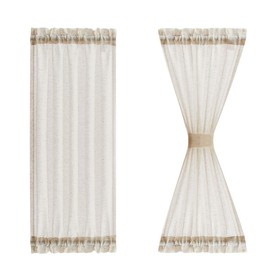 Sheer Side Door Curtains 40" Natural Flax Blend Small Sidelight French Door Curtain Panels for Front Glass Door Patio Door Windows Rod Pocket Half Short Door Panels with Tiebacks, 25"w x2 Panels